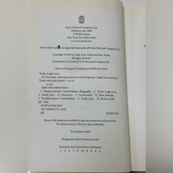 In A Heartbeat 2010 Signed First Edition Hardcover by Leigh Anne & Sean Tuohy - Picture 10 of 11